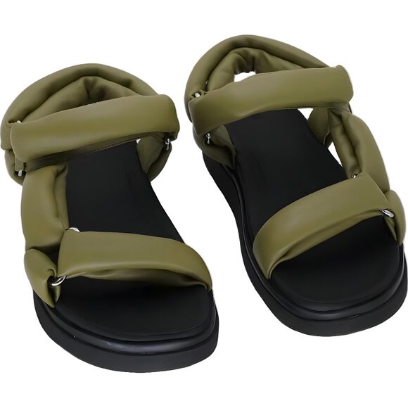 FitFlop Gen-FF Soft Leather Platform Sandals Black Camo Green 10 US EU 42 - Picture 1 of 6